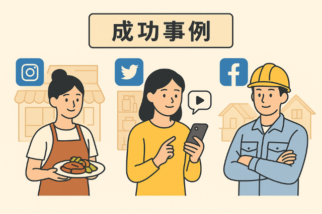 スマートフォンでSNSの投稿をチェックし、喜んでいるビジネスパーソンのイメージ