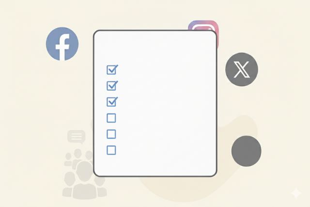 チェックリストと鉛筆のイラスト。SNS運用の確認事項を表す