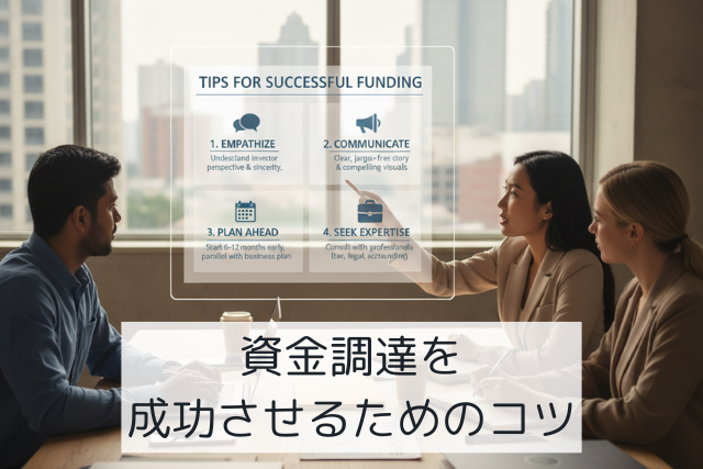 資金調達の成功に向けて計画を立てるチームのイメージ